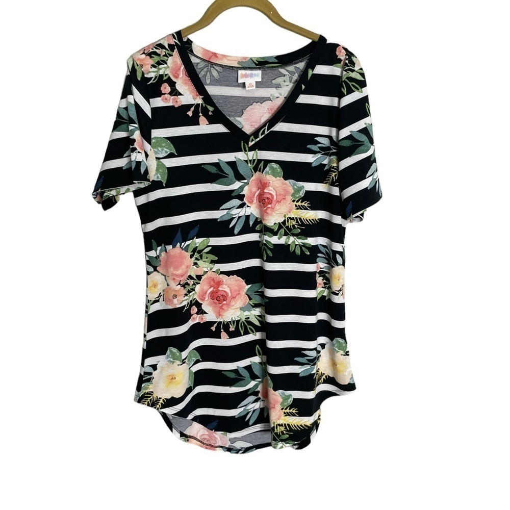 Lularoe Stripe Floral V Neck Tunic Top XS
